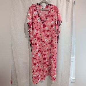 Oscar de la Renta Pink Floral Poppy Caftan Nightgown Romantic Cottagecore L/XL